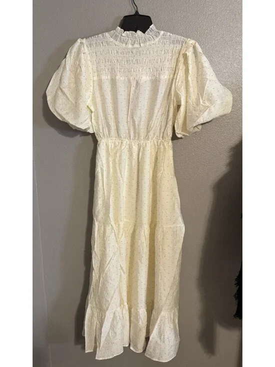 Moon River Womens Smocked Milkmaid Maxi Dress M Cream Dot Princess Feminine NEW - Picture 5 of 9